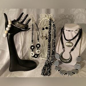 Black and White Costume Jewelry Lot 10 Pieces
